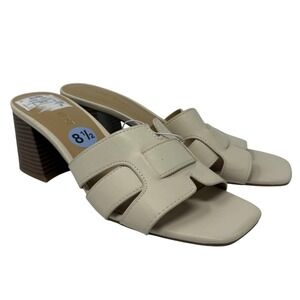 Nine West Gean‎ Sandals Women 8.5 Beige Block Heel Square Toe WNGEAN3-R